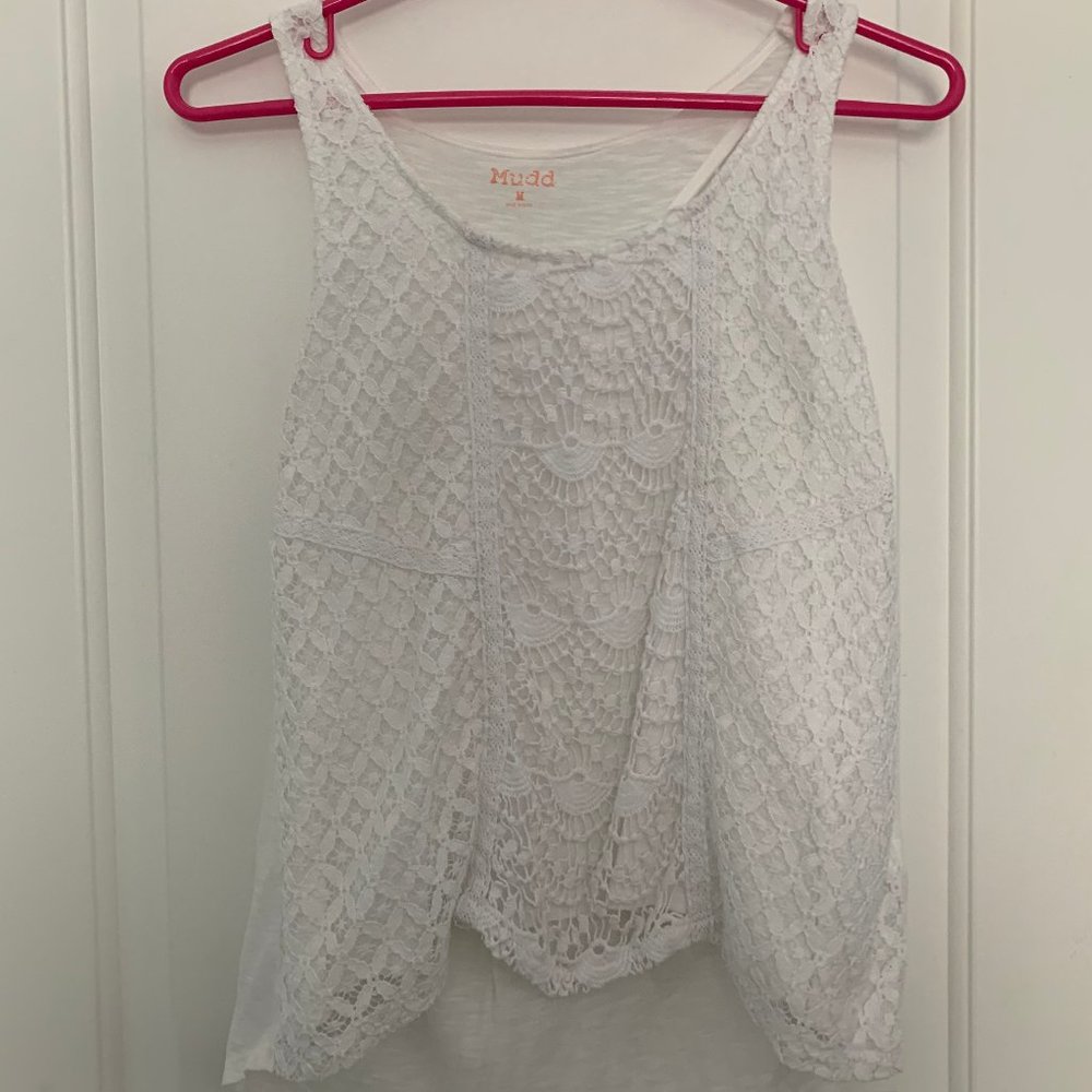 White Crochet-Style Tank Top